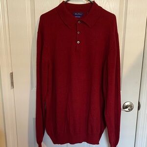 Merino Wool Alan Flusser  Rich Red  button Sweater XL